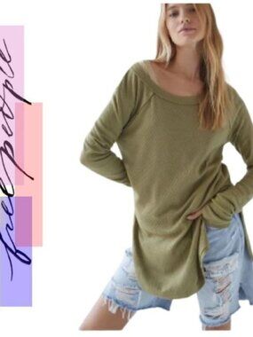 NWT We The Free Sz XL Snowy Thermal Tunic Top in Sunstone Thumb Holes